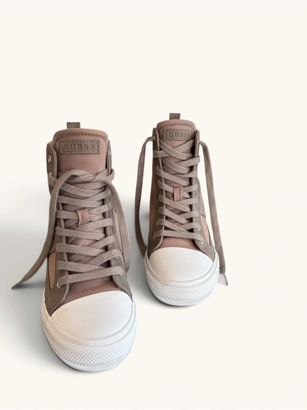 GUESS Women's High-Top Lace-Up Sneakers in Taupe (brown/gray)and White